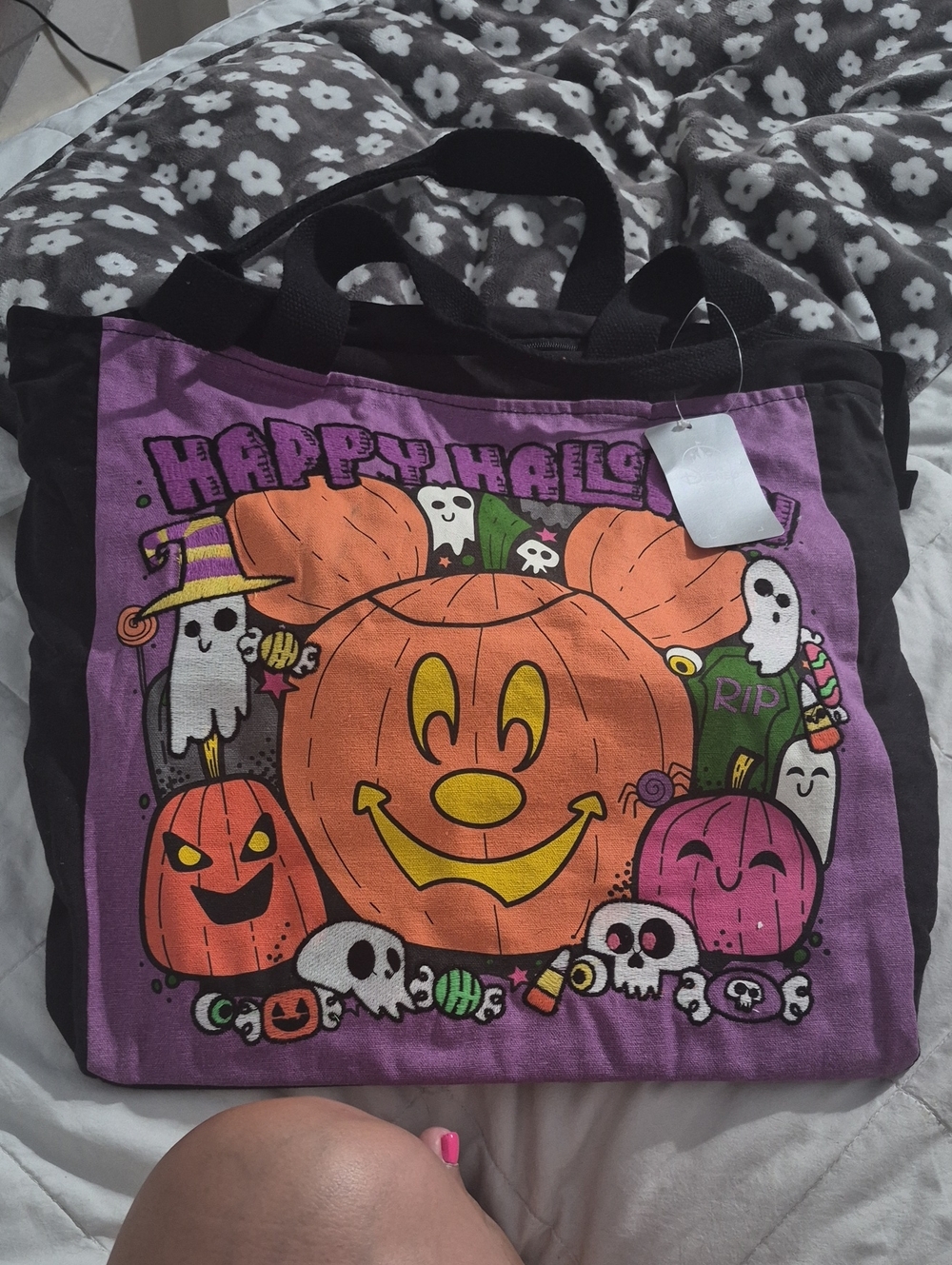 Disney Original Halloween Pumpkin Tote Bag - Purple/Orange/Black.  15x15.